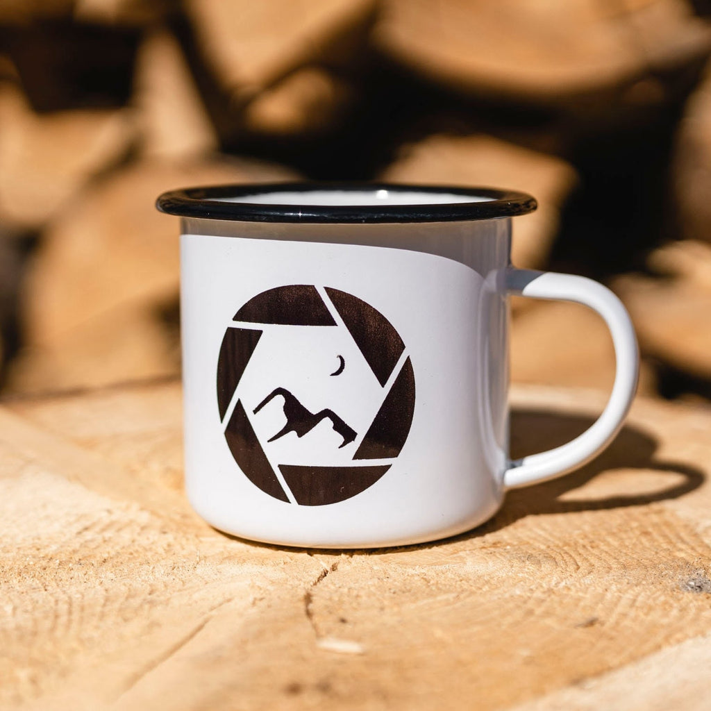 Emaille Tasse, Retro Fototasse, Campingtasse, Outdoortasse, Reisebecher