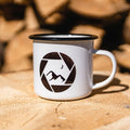 Emaille Tasse, Retro Fototasse, Campingtasse, Outdoortasse, Reisebecher