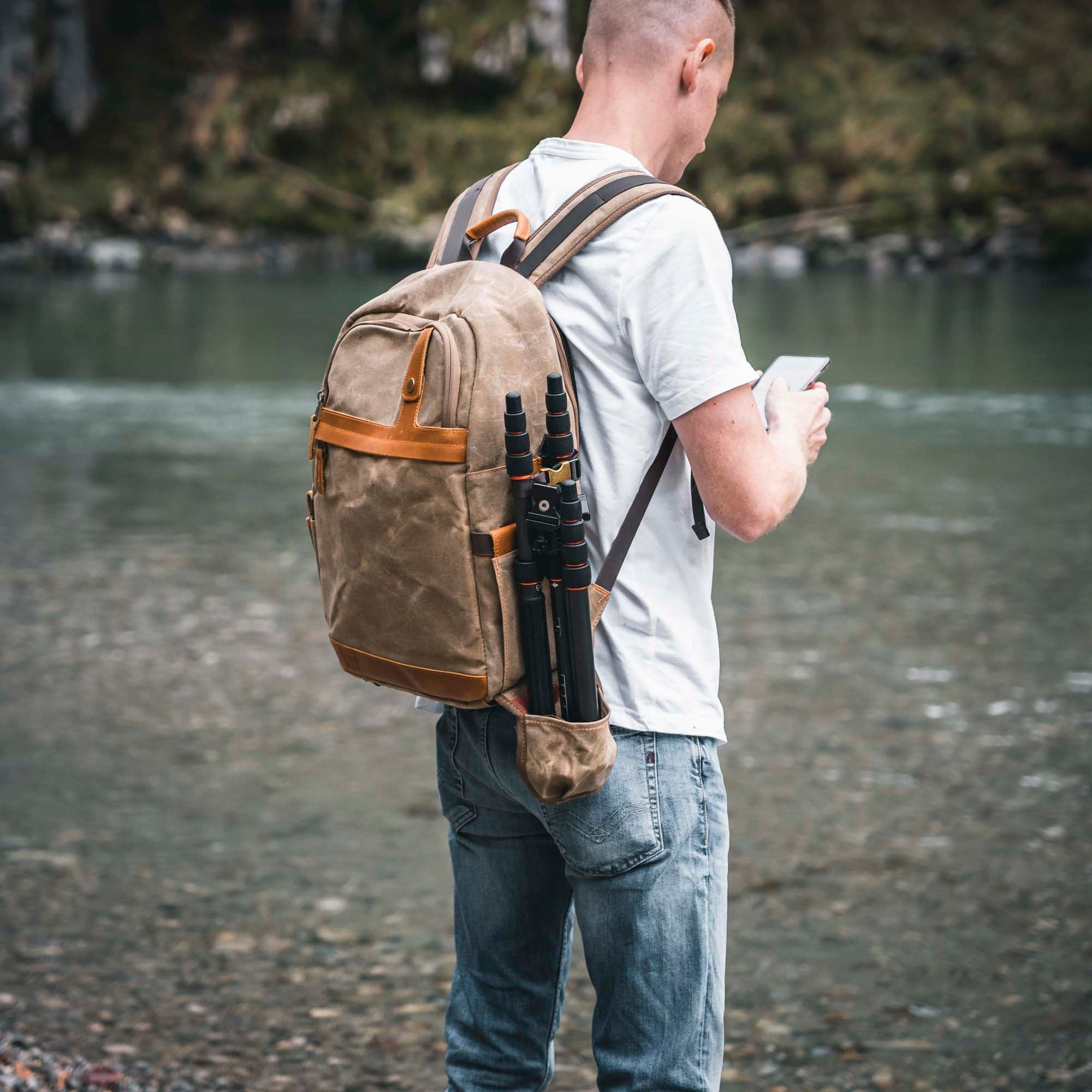 Fotografie Kamerarucksack, Rucksack, Canvas, Retro, wasserabweisend, DSLR, DSLM, khaki