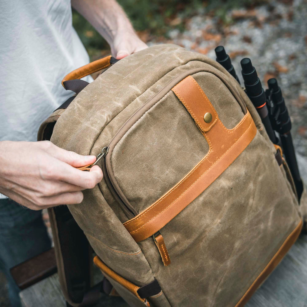 Fotografie Kamerarucksack, Rucksack, Canvas, Retro, wasserabweisend, DSLR, DSLM, khaki