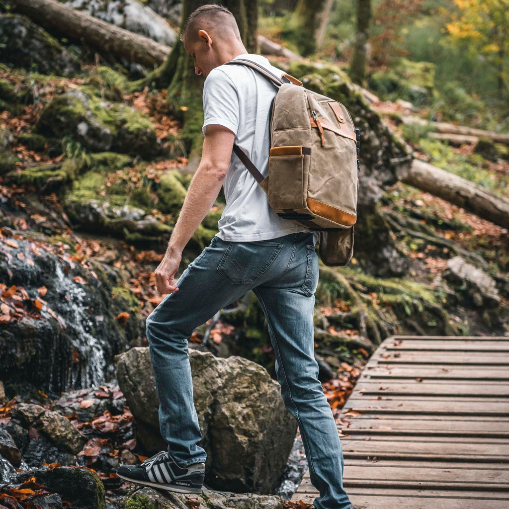 Fotografie Kamerarucksack, Rucksack, Canvas, Retro, wasserabweisend, DSLR, DSLM, khaki