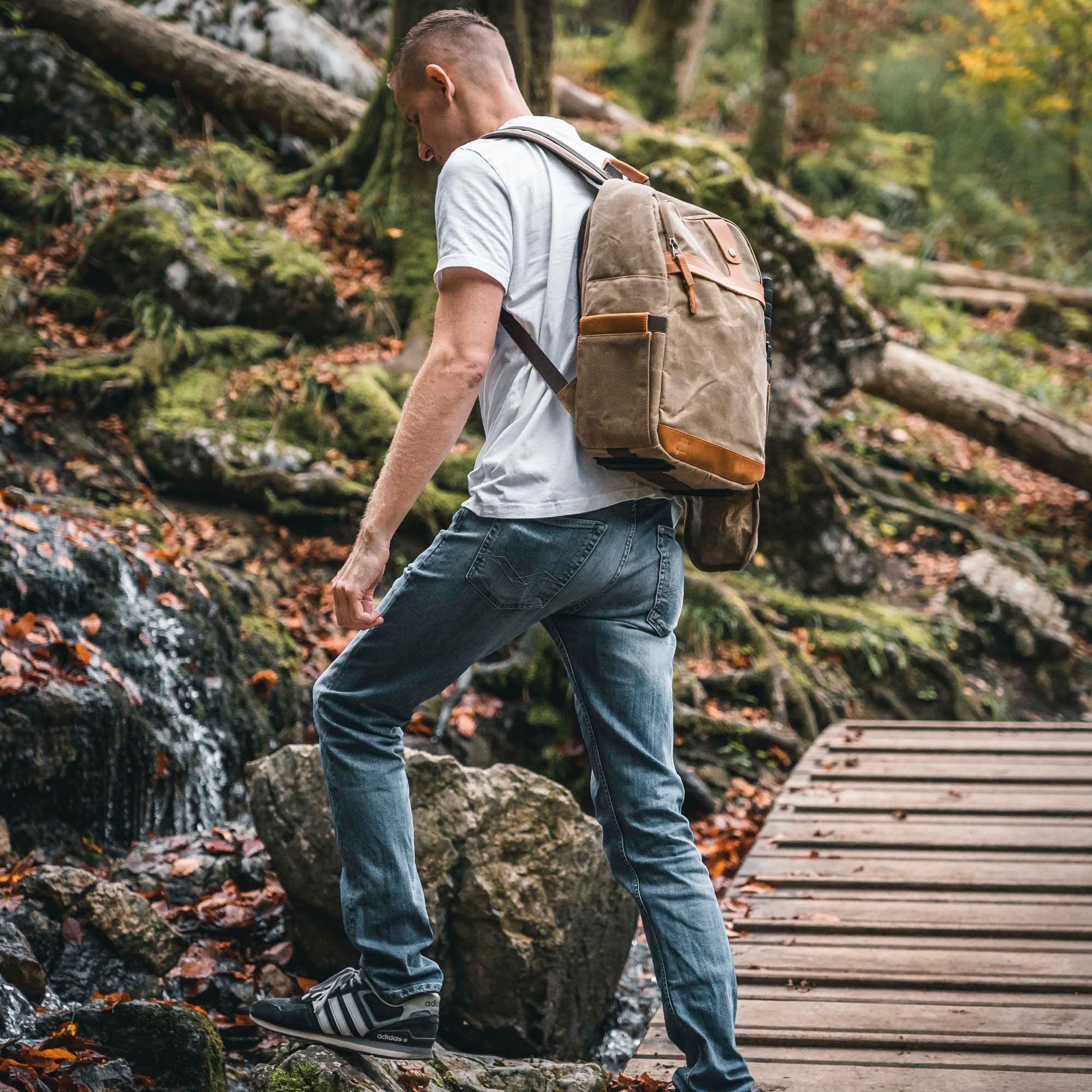 Fotografie Kamerarucksack, Rucksack, Canvas, Retro, wasserabweisend, DSLR, DSLM, khaki