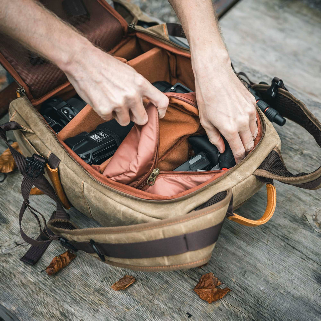 Fotografie Kamerarucksack, Rucksack, Canvas, Retro, wasserabweisend, DSLR, DSLM, khaki