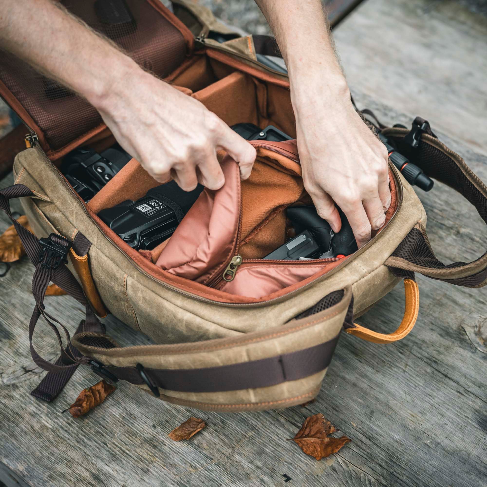 Fotografie Kamerarucksack, Rucksack, Canvas, Retro, wasserabweisend, DSLR, DSLM, khaki
