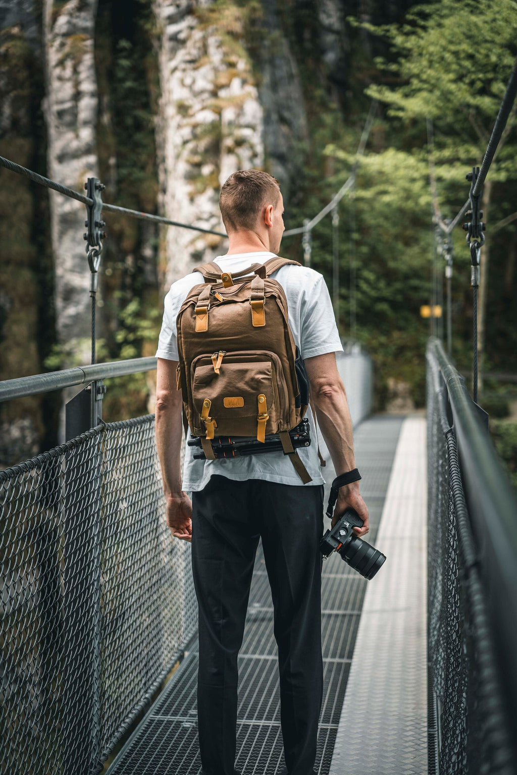 Canvas Rucksack mit Henkeln, Kamerarucksack, wasserabweisend, DSLR, DSLM