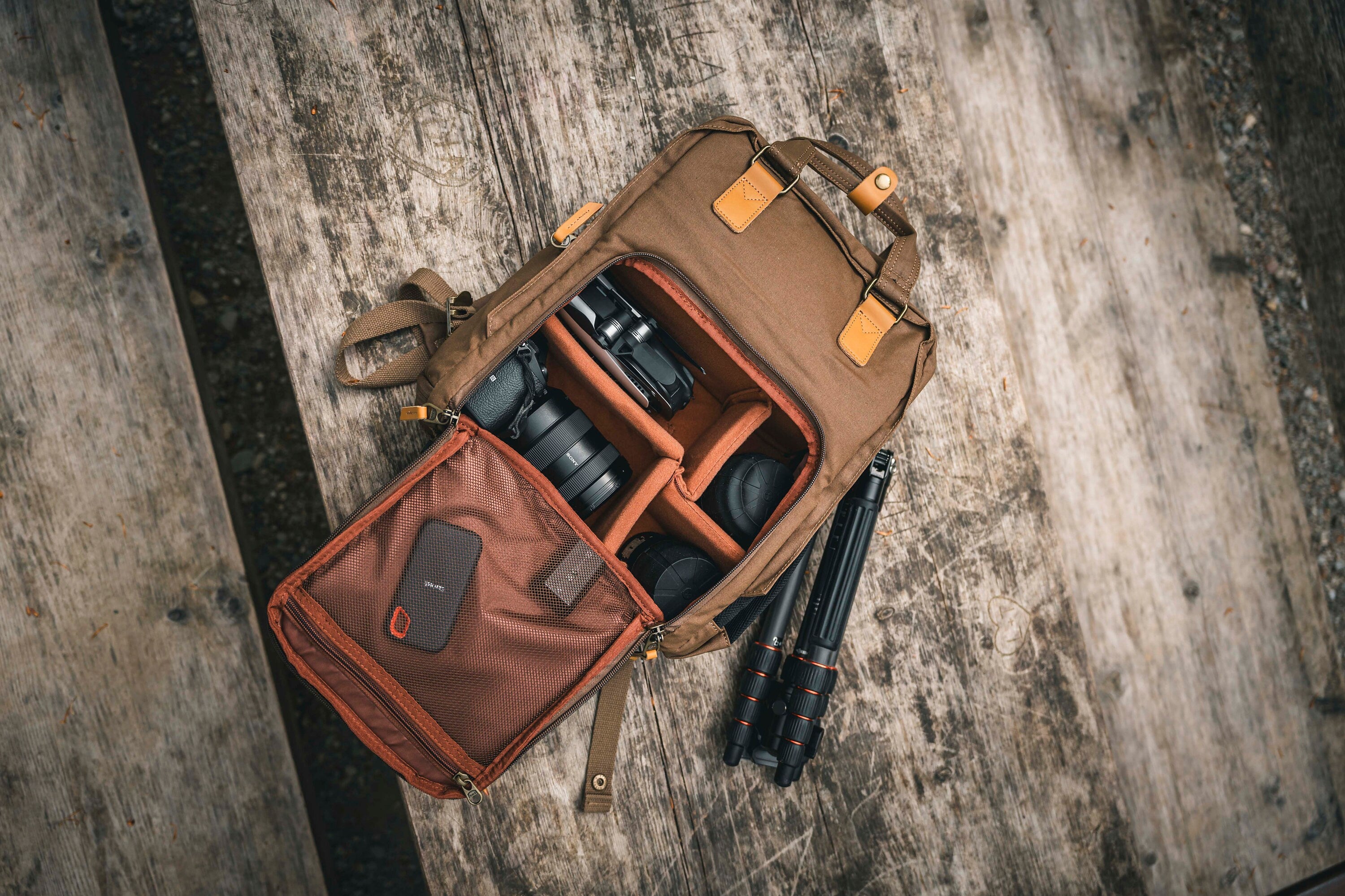 Canvas Rucksack mit Henkeln, Kamerarucksack, wasserabweisend, DSLR, DSLM