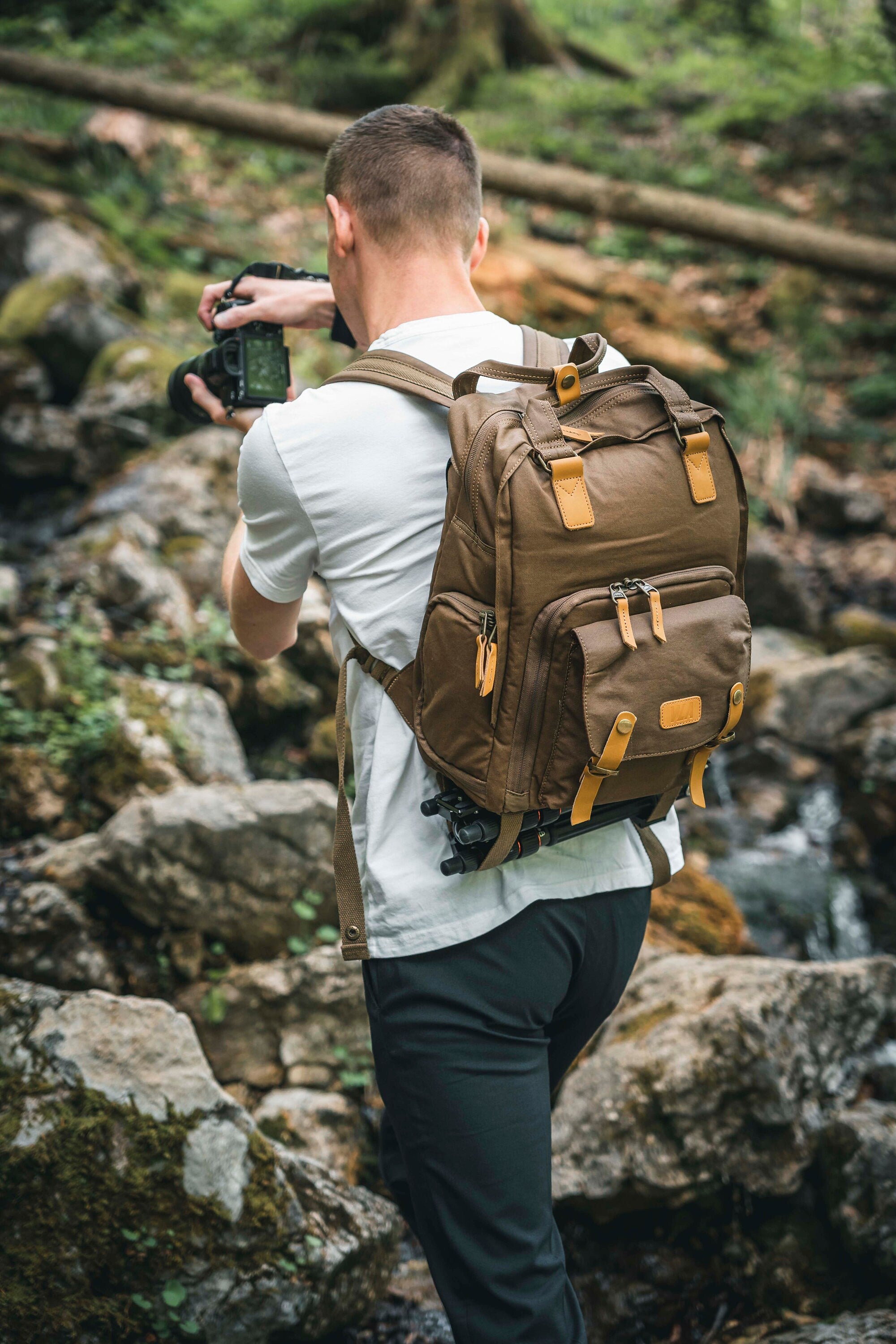 Canvas Rucksack mit Henkeln, Kamerarucksack, wasserabweisend, DSLR, DSLM