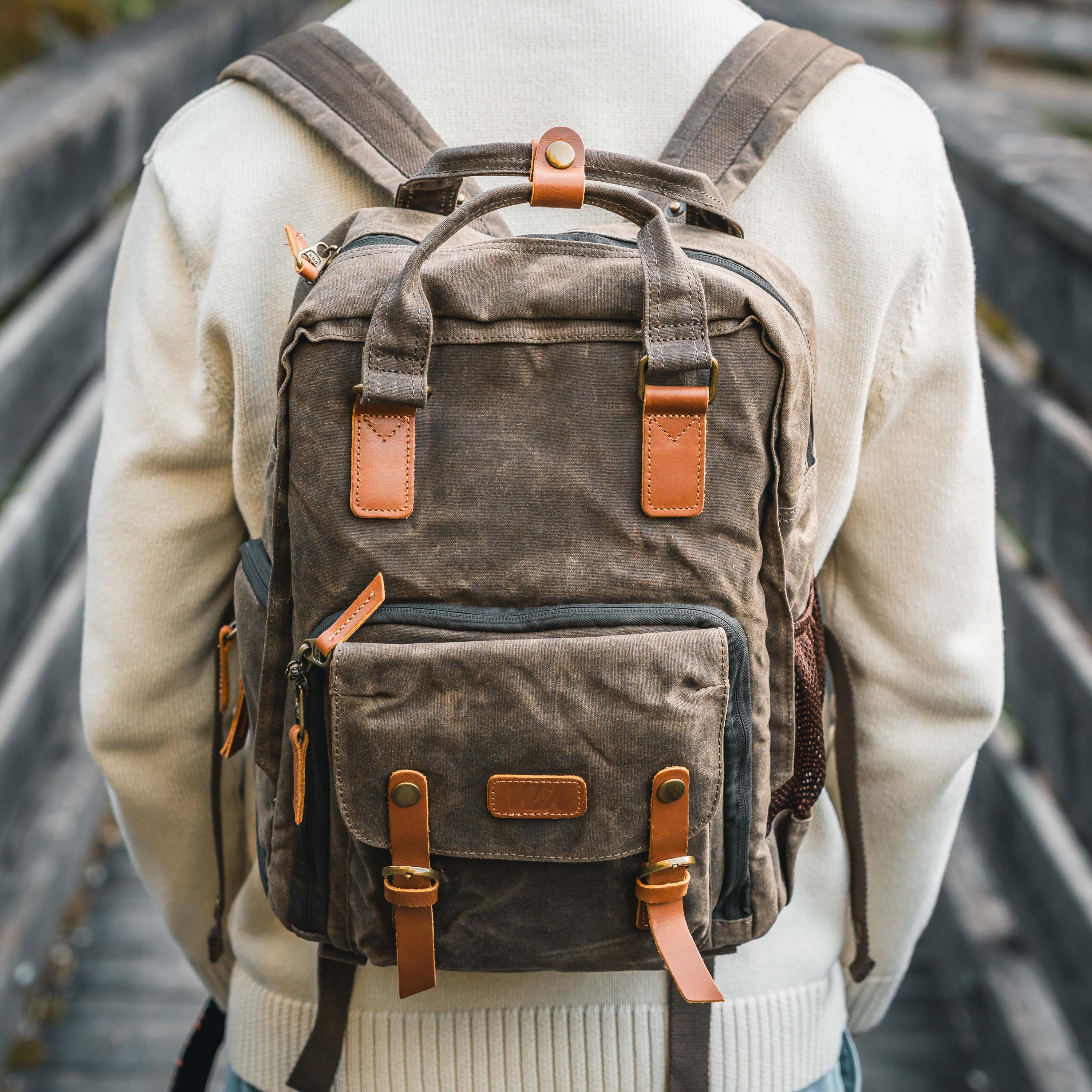 Canvas Rucksack mit Henkeln, Kamerarucksack, wasserabweisend, DSLR, DSLM