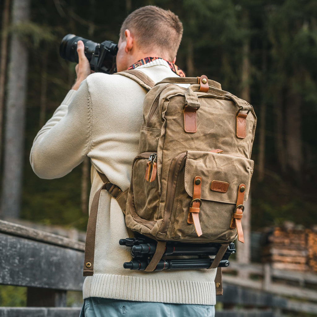 Canvas Rucksack mit Henkeln, Kamerarucksack, wasserabweisend, DSLR, DSLM