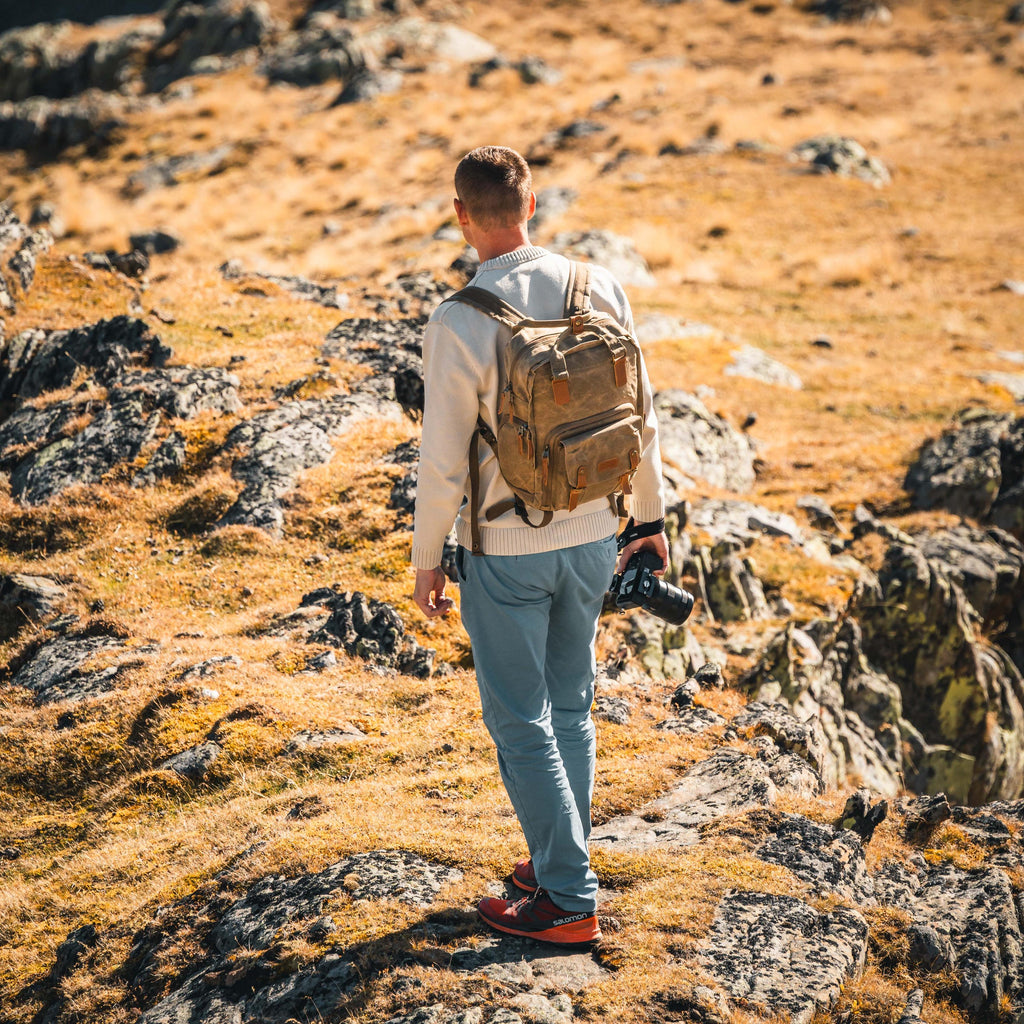 Canvas Rucksack mit Henkeln, Kamerarucksack, wasserabweisend, DSLR, DSLM