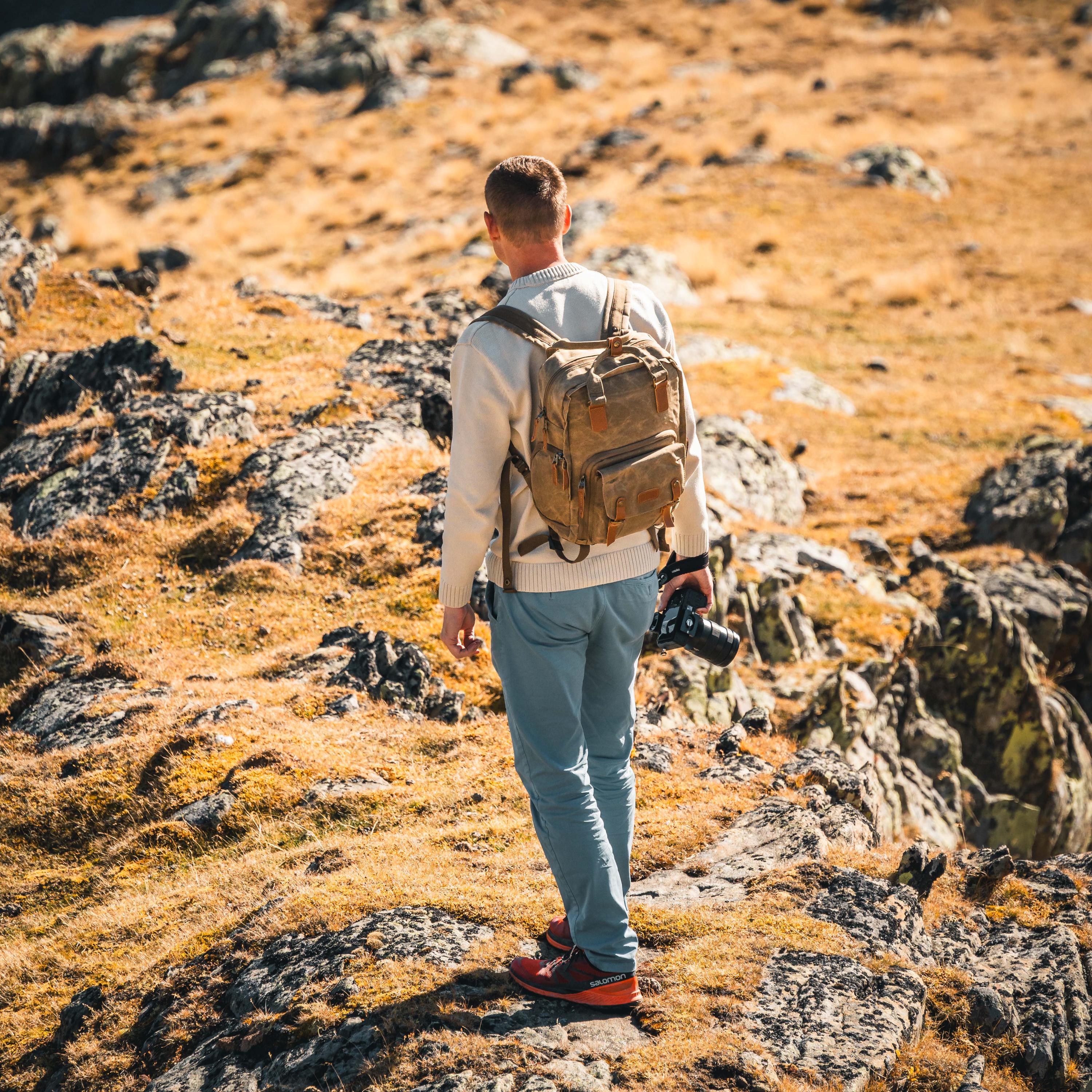 Canvas Rucksack mit Henkeln, Kamerarucksack, wasserabweisend, DSLR, DSLM