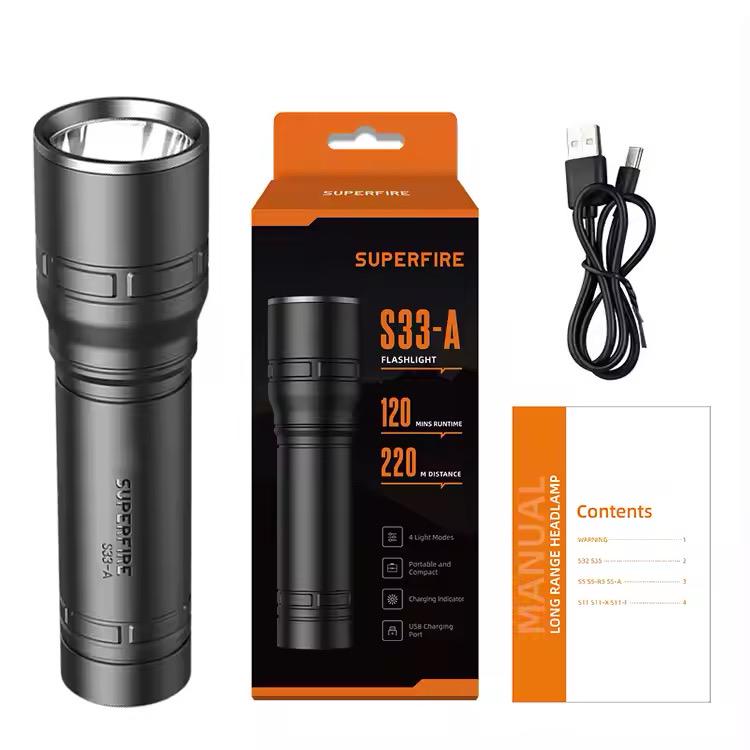 Taschenlampe, schwarz, klein, integrierter Akku